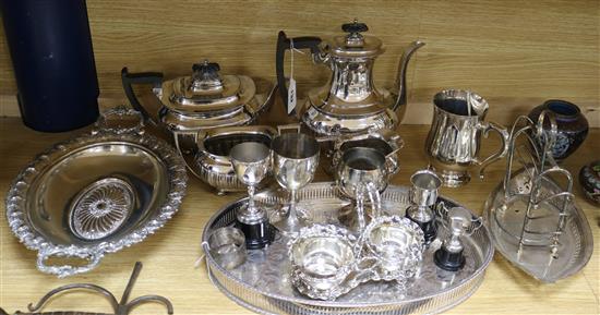 A plated four-piece coffee service and sundry other plated wares